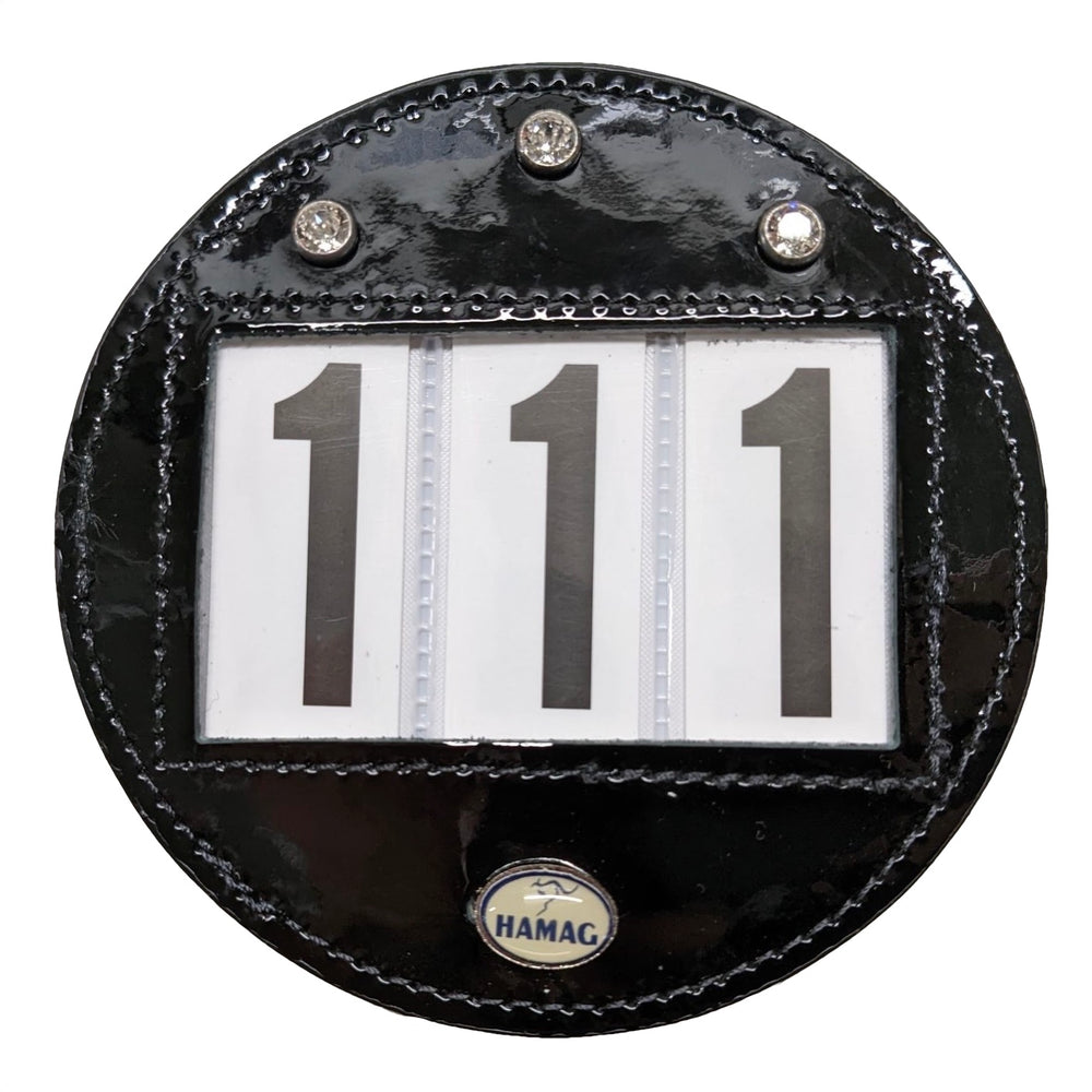 Hamag™ Patent Leather Bridle Number Holders (Pair) - Round