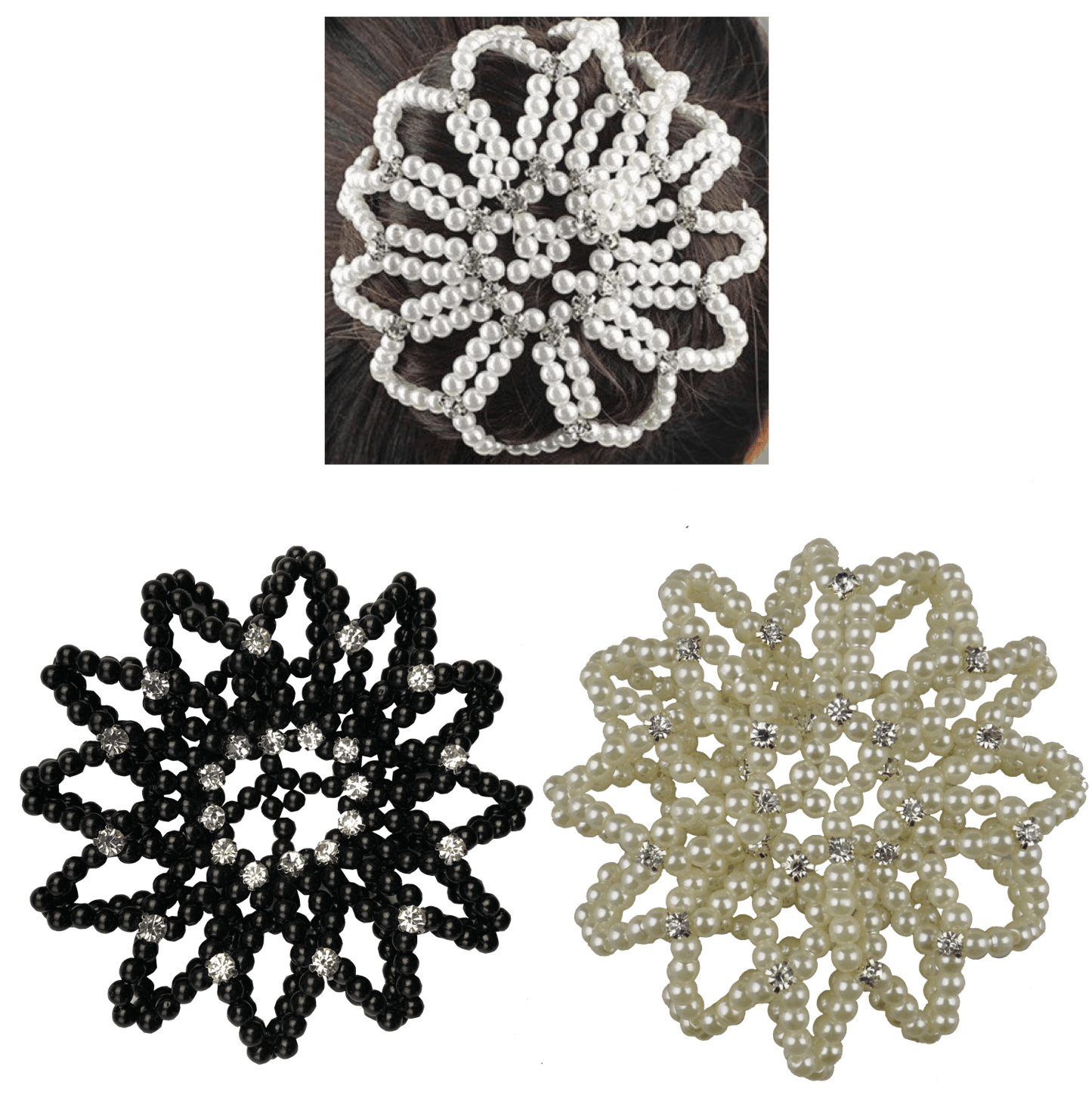 Pearl Hair Bun Net - with Crystals
