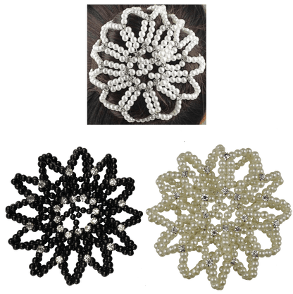 Pearl Hair Bun Net - with Crystals