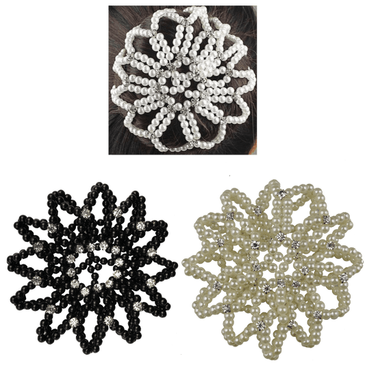 Pearl Hair Bun Net - with Crystals