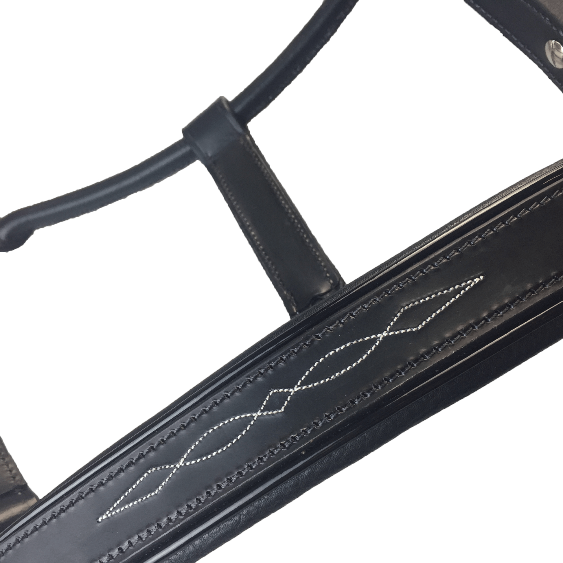 Black Leather Halter - Patent Piping with Engraved Horse Nameplate