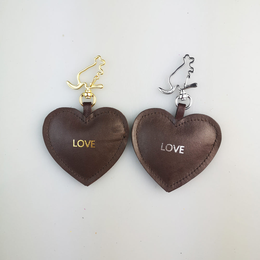 Personalised Heart Shape Kangaroo Leather Keychain with Kangaroo Hook