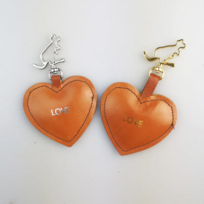 Personalised Heart Shape Kangaroo Leather Keychain with Kangaroo Hook