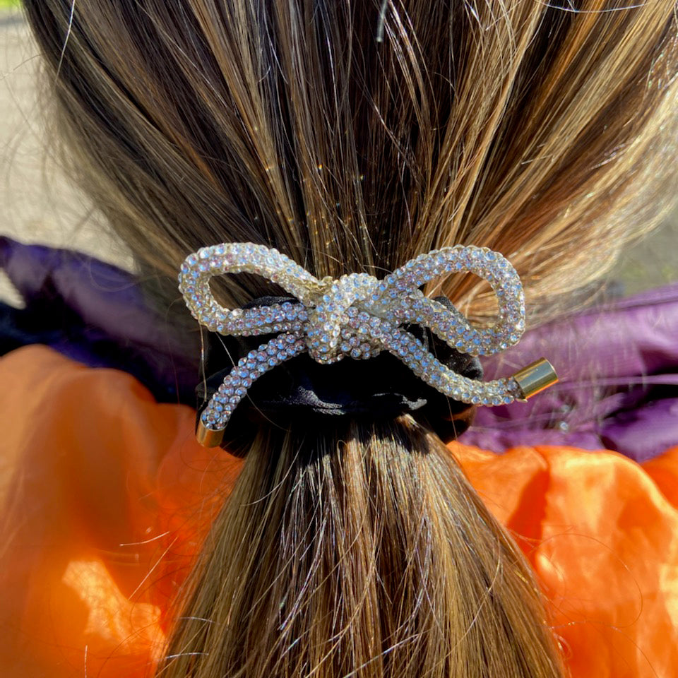 Satin Hair Scrunchie with Diamante Bow