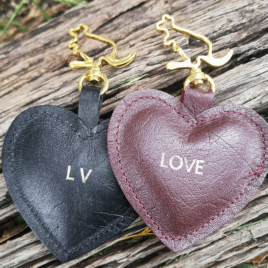 Personalised Heart Shape Kangaroo Leather Keychain with Kangaroo Hook