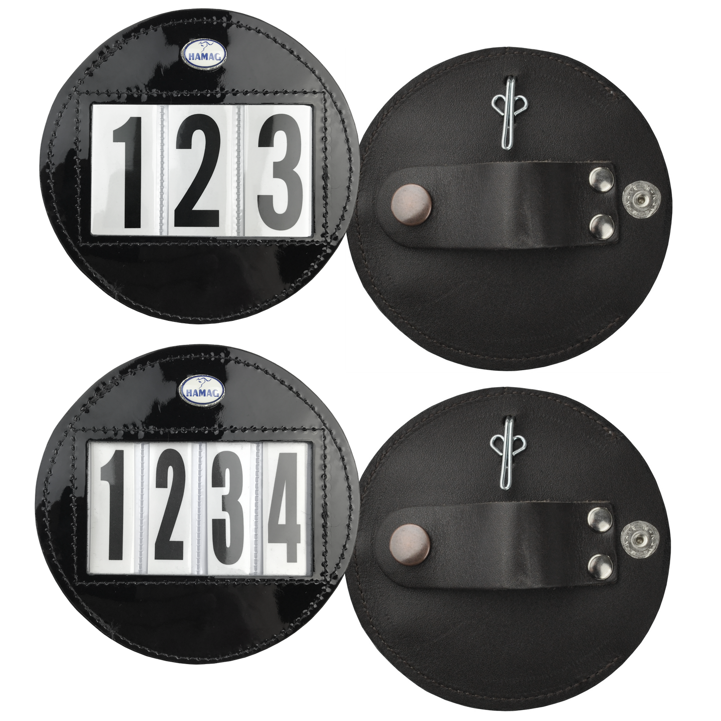 Hamag™ Patent Leather Bridle Number Holders (Pair) - Round