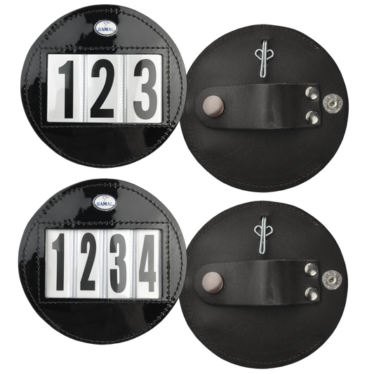 Hamag™ Patent Leather Bridle Number Holders (Pair) - Round