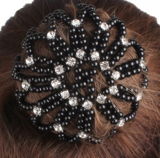 Pearl Hair Bun Net - with Crystals