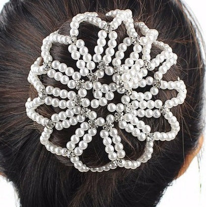 Pearl Hair Bun Net - with Crystals