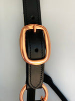 Black Leather Halter - Rose Gold Fittings with Engraved Horse Nameplate