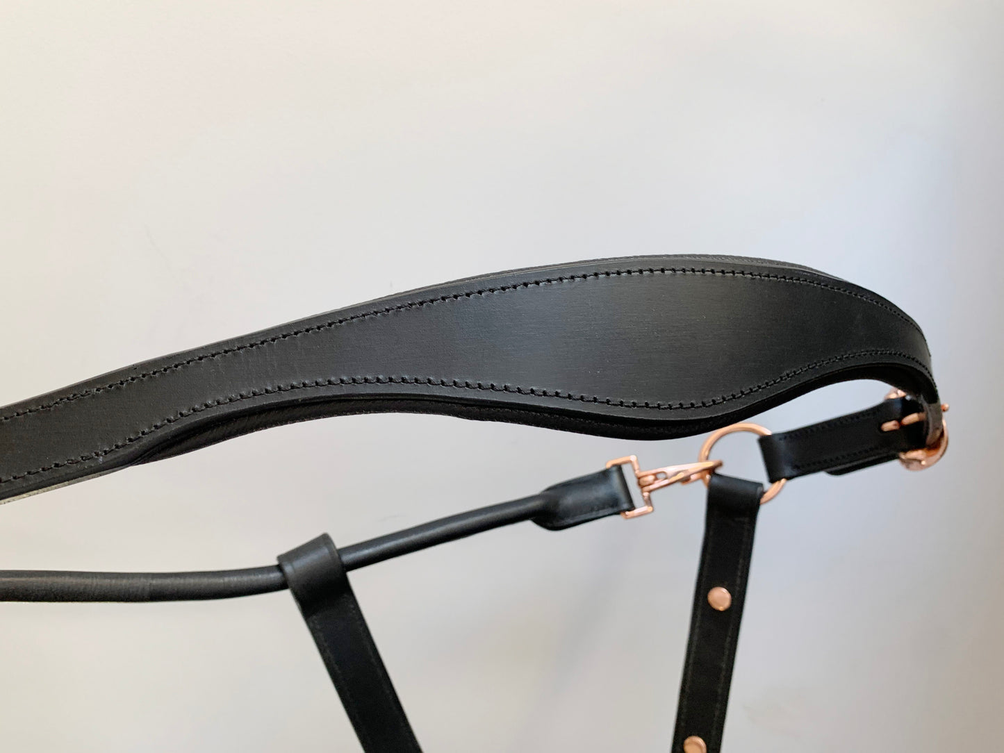Black Leather Halter - Rose Gold Fittings with Engraved Horse Nameplate