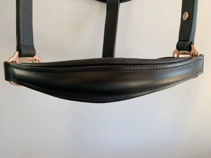 Black Leather Halter - Rose Gold Fittings with Engraved Horse Nameplate