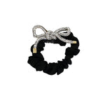 Satin Hair Scrunchie with Diamanté Bow - Black