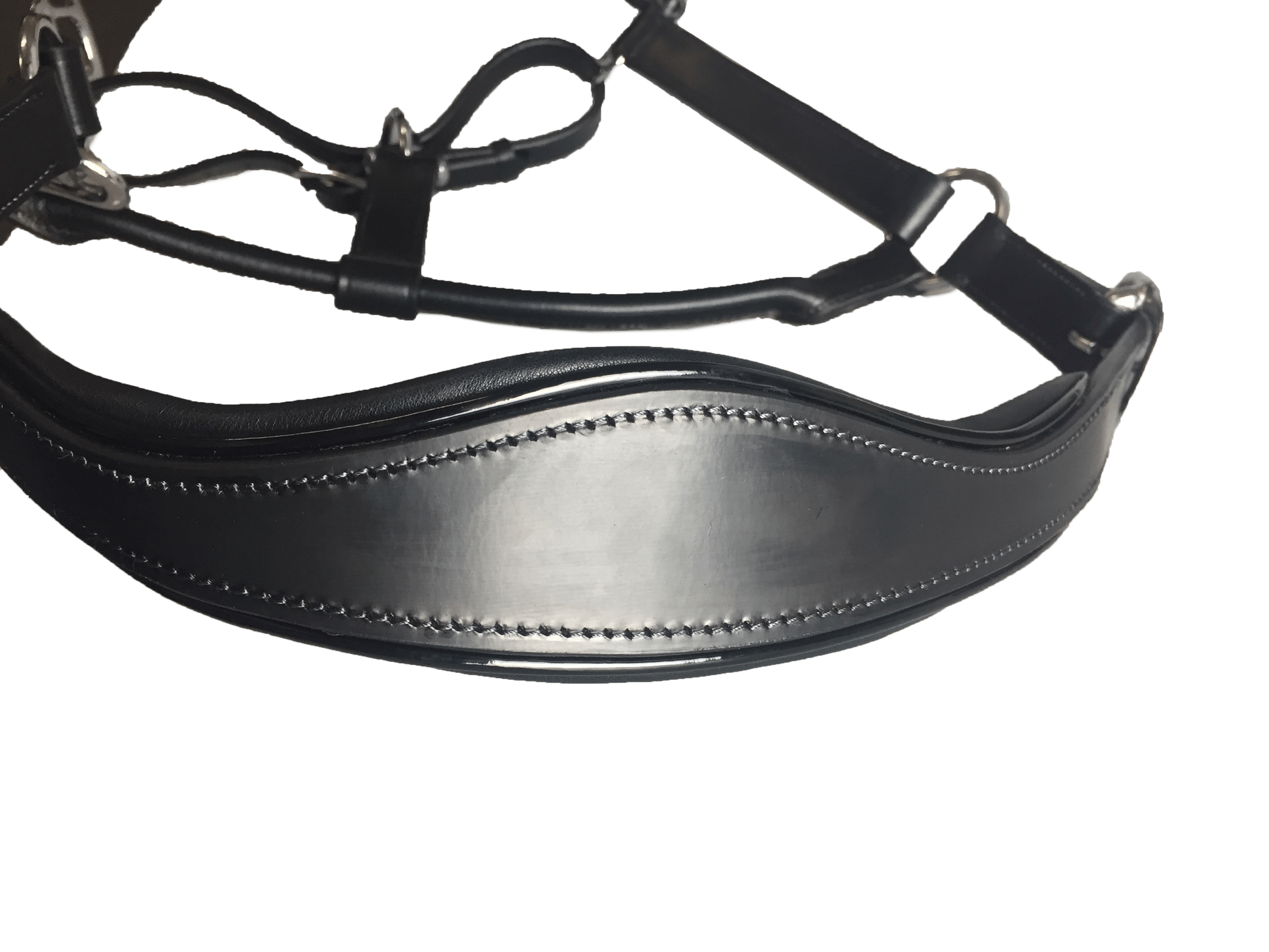 Black Leather Halter - Patent Piping with Engraved Horse Nameplate